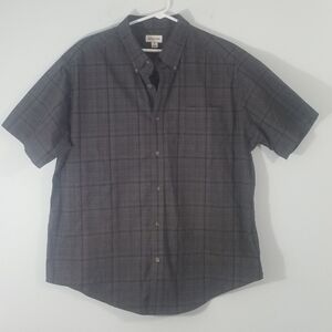 Haggar Casual Button Down Short Sleeve Shirt. Black and Gray Plaid. Mens XL. EUC